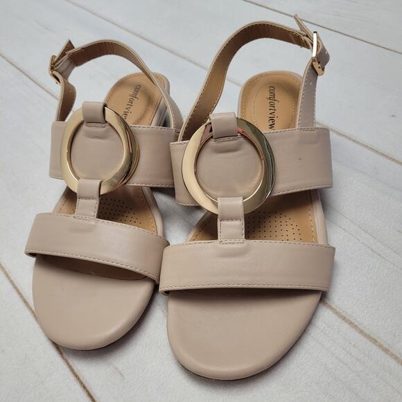 Comfortview nude Rosetta mini wedge sandals wide width - Picture 2 of 5